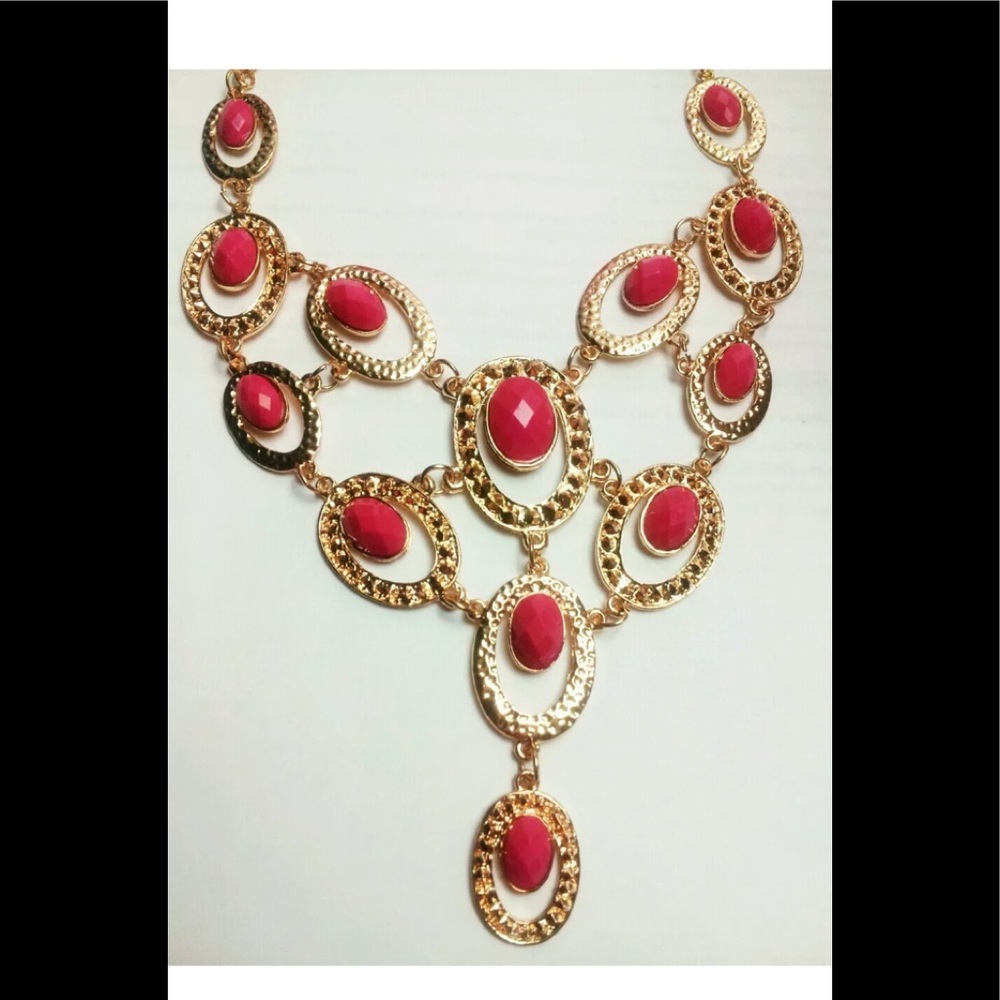 Pink gold bib necklace fashion jewelry